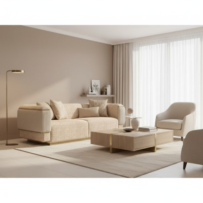 Dreisitzer Sofa Textil Wohnzimmer Beige Polstermöbel Luxus Sofas Couch