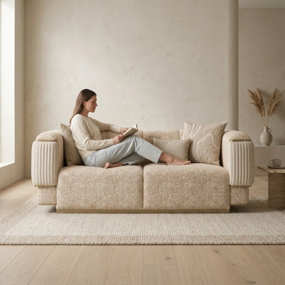 Luxus Wohnzimmer Möbel Sofa Couch Zweisitzer Beige Sofas Polstermöbel