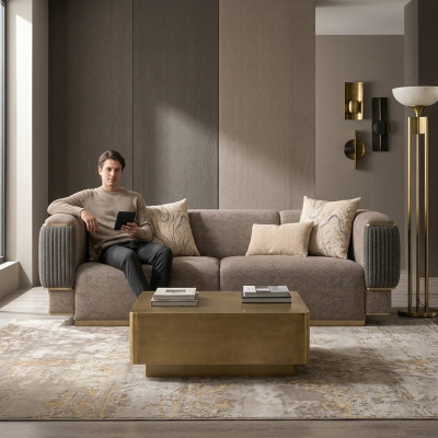 Grau Dreisitzer Sofa Luxus Design Polstermöbel Modern Wohnzimmer Sofas Couch