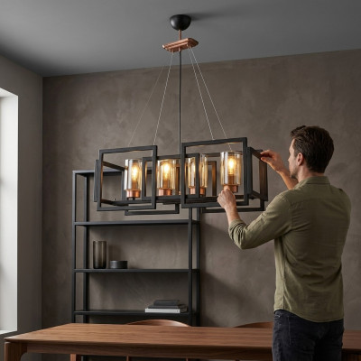 Deckenlampe schicke Leuchte für Esszimmer Wohnzimmer glänzendem Glas