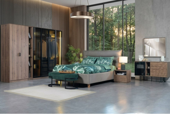 Schlafzimmer Set Loft Design Bett Schrank Betten Kommode Nachttisch 5tlg