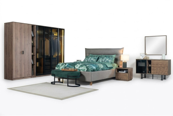 Schlafzimmer Set Loft Design Bett Schrank Betten Kommode Nachttisch 5tlg