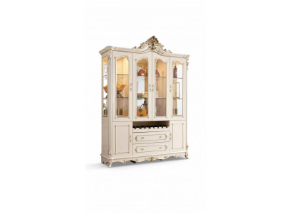 Vitrine Holz klassische Wohnzimmermöbel neue Luxus Interieur perlweiß