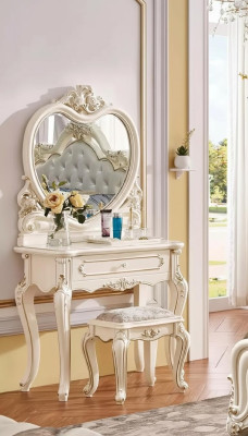 Klassischer Schminktisch Hocker Designer Holzmöbel Set Schlafzimmer 2tlg