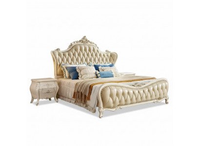 Schlafzimmer Set klassisch Bett chesterfield 2x Nachttische Massivholz 3tlg
