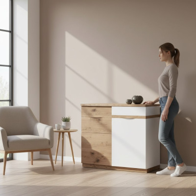 Kommode mit 3 Schubladen Sideboard weiß Anrichte holz modern