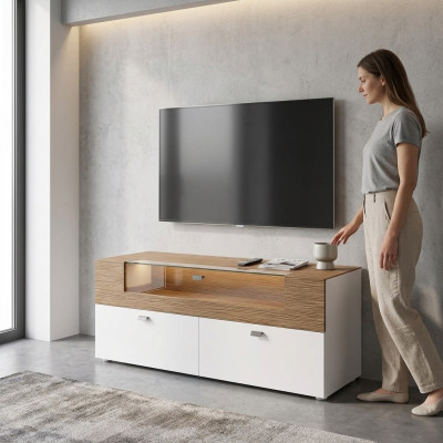 Wohnwand TV Ständer weiß RTV Lowboard Vitrine Holz Modern Wohnzimmer