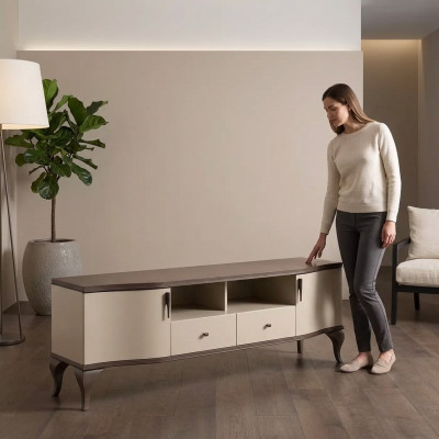 Wohnzimmer Möbel Wohnwand tv Ständer Wandregal Holz beige Modern Sideboard