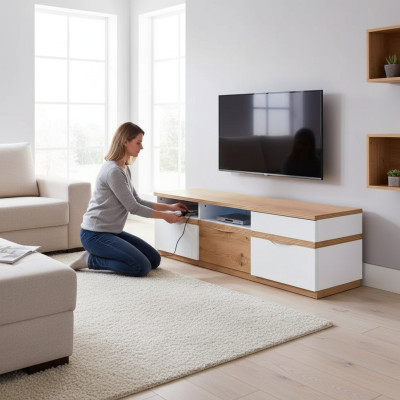 TV Ständer Fernseher Wand Wohnwand Low board weiß Hochglanz tv Ständer
