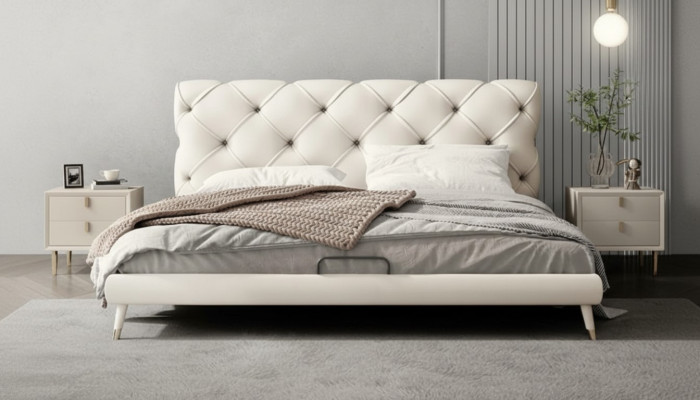 Bett Nachttisch 3 tlg. Schlafzimmer Set Design Modern Luxus Betten Beige