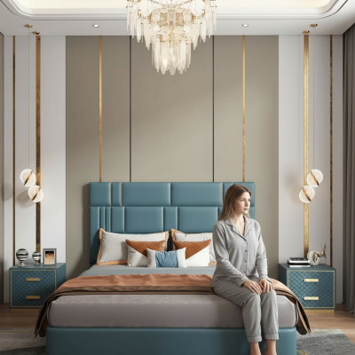 Luxus Schlafzimmer Bett Design Polster Doppel Hotel Betten Möbel 180x200