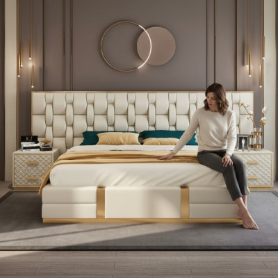 Bett Polster Design Luxus Doppel Hotel Betten beige Luxus Hotel Neu