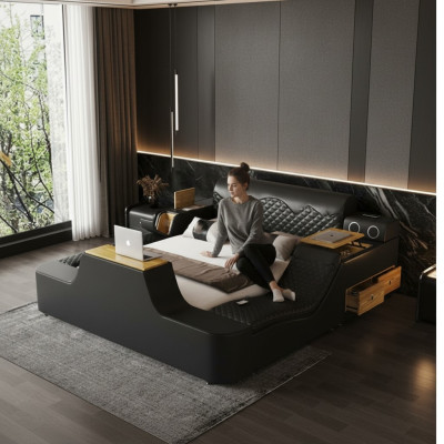 Doppel Luxus Leder Bett Massage Polster Betten Moderne Hotel bluetooth