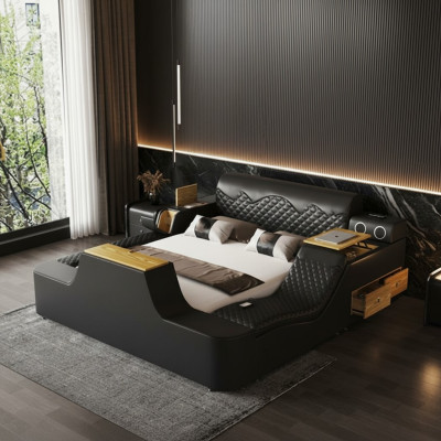 Doppel Luxus Leder Bett Massage Polster Betten Moderne Hotel bluetooth