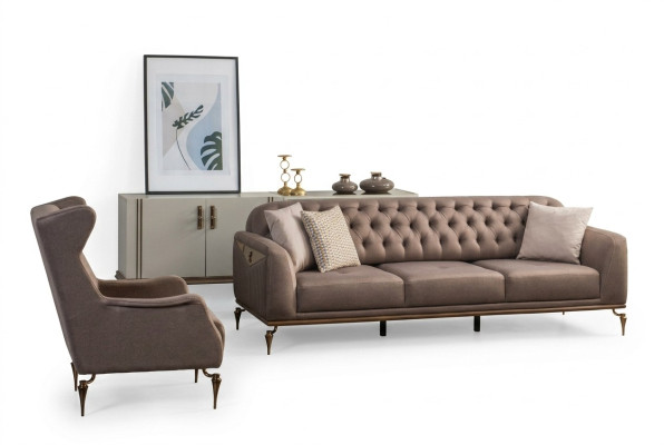 Beige Chesterfield Wohnzimmer Sofagarnitur 3+1 Sitzer Luxus Couch Neu