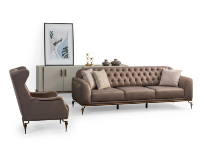 Beige Chesterfield Wohnzimmer Sofagarnitur 3+1 Sitzer Luxus Couch Neu