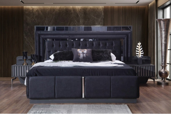 Schwarzes Luxus Chesterfield Doppelbett Moderne Bettgestelle Holz Möbel