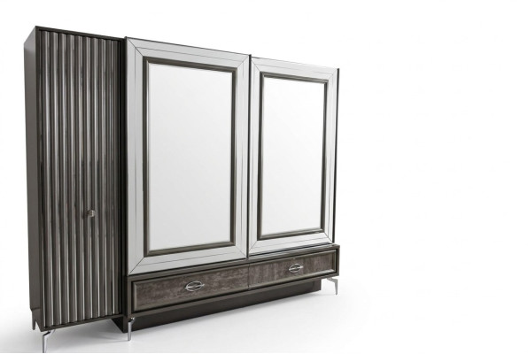 Designer Holz Kleiderschrank mit Spiegeltüren und Schubladen Schlafzimmer