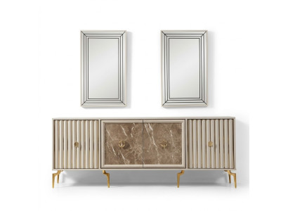 Modernes Sideboard mit 2x Spiegeln Designer Luxus Wohnzimmer Möbel Holz