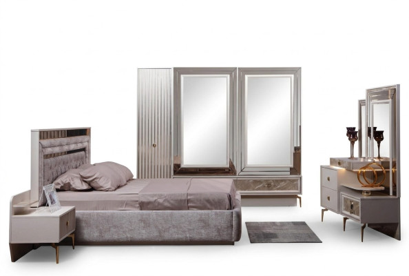 Modernes Komplettes Schlafzimmer Set Designer Bett 2x Nachttische 5tlg