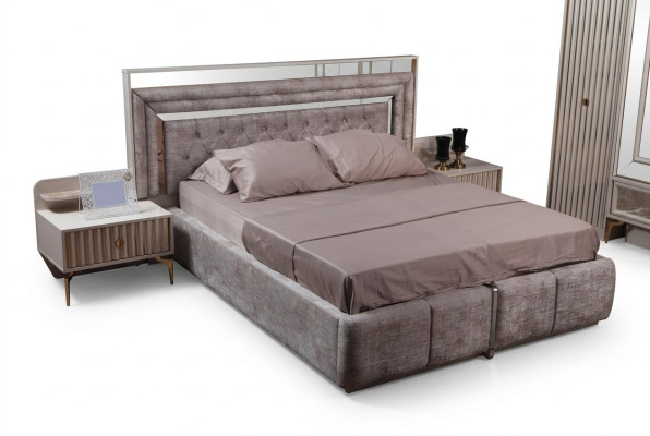 Taupes Schlafzimmer Set Designer Möbel Doppelbett Nachttische Holzmöbel