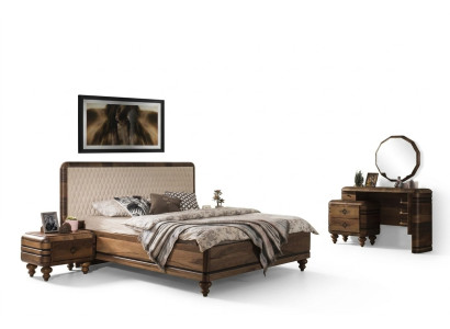 Klassisches Schlafzimmer Set Luxus Braunes Bett Nachttische Schminktisch