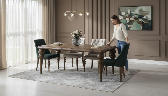 Klassische Esszimmer Holz Garnitur Esstisch 6x Polster Stühle 7tlg Set