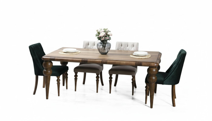 Klassische Esszimmer Holz Garnitur Esstisch 6x Polster Stühle 7tlg Set