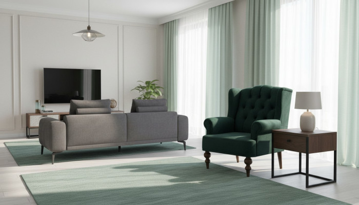 Klassischer Chesterfield Grüner Sessel Ohrensessel Polster Einsitzer