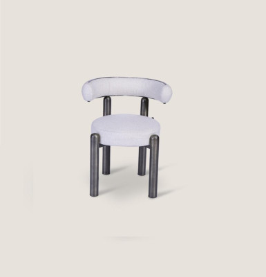 Designer Weißer Stuhl Esszimmer Stühle Polster Textil Einsitzer Metalfüße