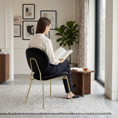 Schwarzer Designer Stuhl mit Edelstahlfüßen Moderne Esszimmerstühle