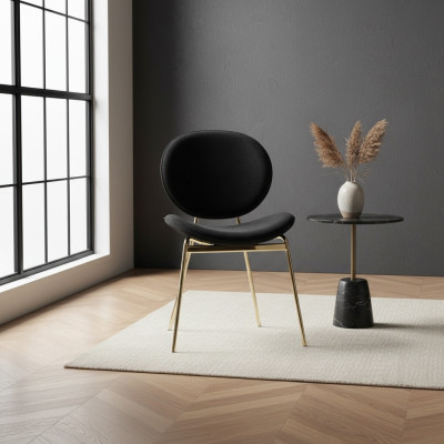 Schwarzer Designer Stuhl mit Edelstahlfüßen Moderne Esszimmerstühle