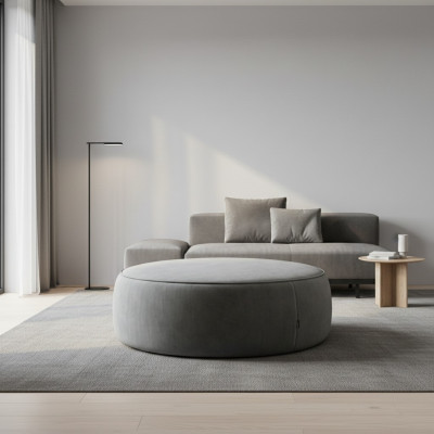Runder Grauer Sitzhocker Luxus Pouf Schlafzimmer Möbel Beistellhocker