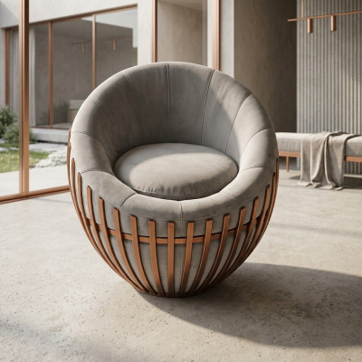 Designer Grauer Sessel Wohnzimmermöbel Polster Sitz Textil Sessel Lounge Club