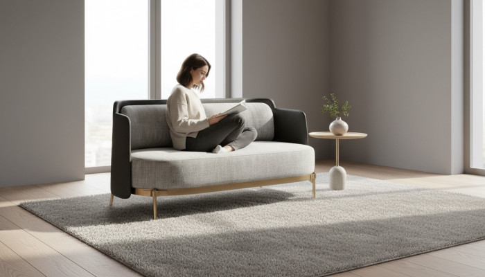 Designer Grauer 2-Sitzer Luxus Wohnzimmer Polster Couch Textil Möbel