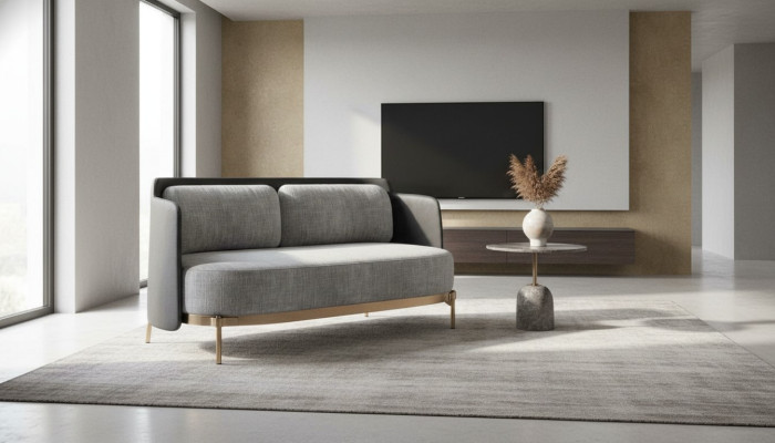 Designer Grauer 2-Sitzer Luxus Wohnzimmer Polster Couch Textil Möbel