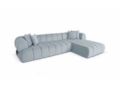 Graues Stoff Ecksofa L-Form Couch Designer Polster Möbel Holzgestell