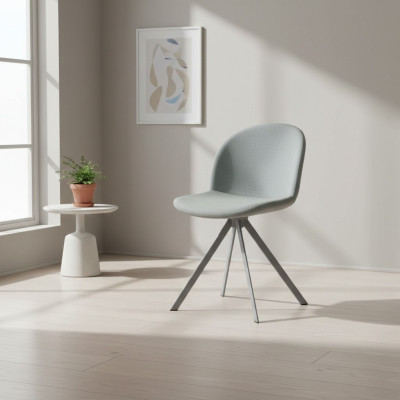 Grauer Polster Eszimmerstuhl Designer Einsitzer mit Edelstahlfüßen Neu