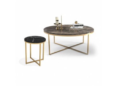 Luxus Runder Couchtisch Mit Beistelltisch Designer Edelstahl Tisch Set