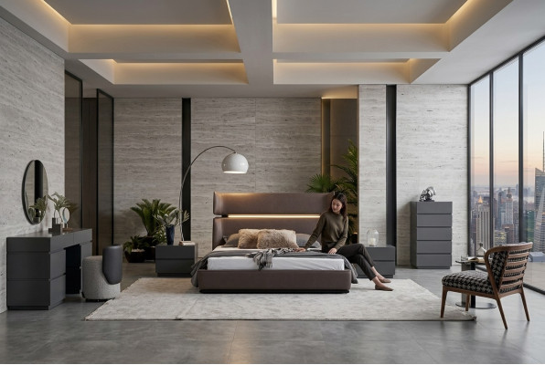 Modernen Schlafzimmer set 6tlg Bett 2x Nachttische Kommode mit Spiegel