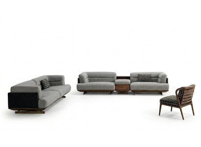 Luxus Wohnzimmer Set Grau Sofa mit Sessel 2x Hocker Modernen Design