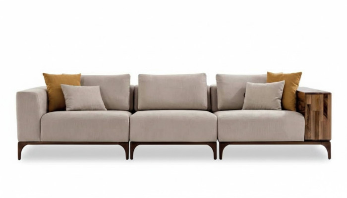 Luxus Wohnzimmer Sofa Modernen Design Holz mit Textilien Dreisitzer