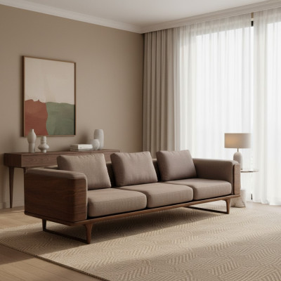 Luxus Wohnzimmer Sofa Modernen Design Holz mit Textilien 270cm Big Sofas