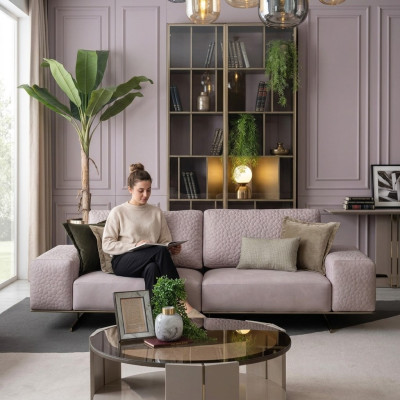 Dreisitzer Couchen Rosa Wohnzimmer Sofas Couch 256cm Big Sofa xxl stoff