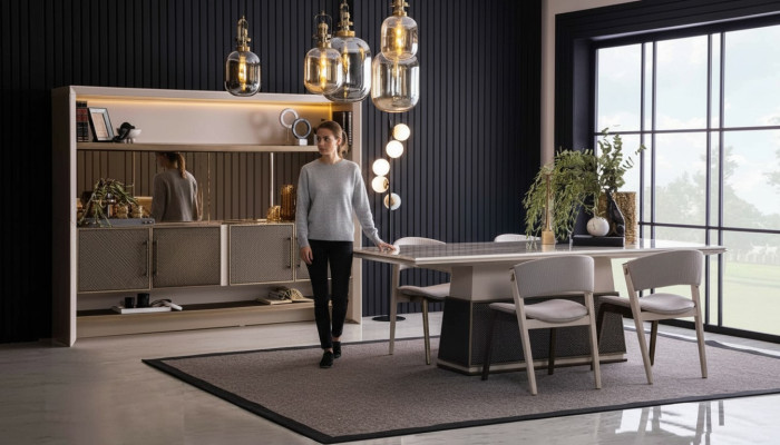 Luxus 6 Stück Esszimmer Set Esstisch 4x Stühle Anrichte 6 Stück modernes Designer Set