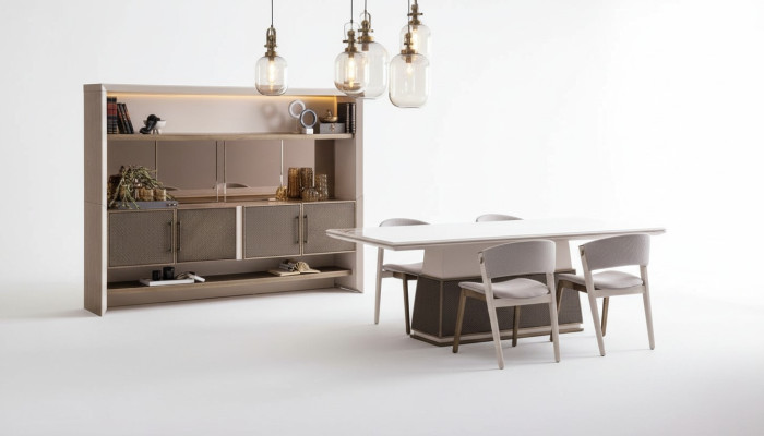 Luxus 6 Stück Esszimmer Set Esstisch 4x Stühle Anrichte 6 Stück modernes Designer Set
