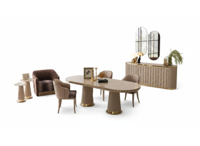 Luxus Esszimmer Set Essgruppe Esstisch 4x Stühle Sideboard mit 2x Spiegel