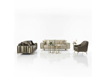 Designen Sofagarnitur 3+2+1 Sitzer Moderne Sessel Luxus Möbel Stoff Gold