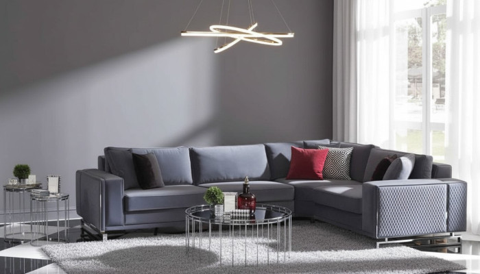 Luxus Ecksofa L-Form Graue Eckgarnitur Textilsofa Couchen Design Sofa