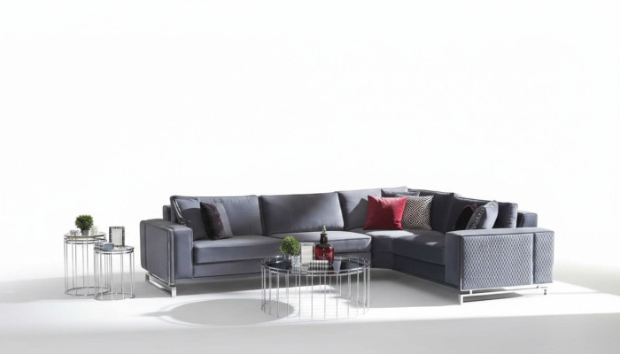 Luxus Ecksofa L-Form Graue Eckgarnitur Textilsofa Couchen Design Sofa